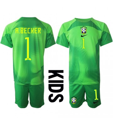 Brazil Alisson Becker #1 Goalkeeper Replica Away Stadium Kit for Kids World Cup 2022 Short Sleeve (+ pants)